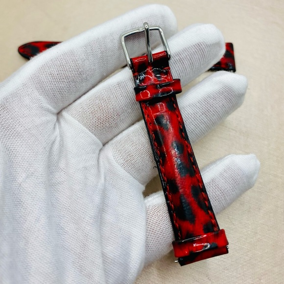 EUC MICHELE 16mm Red/Black Leopard Print Genuine Leather Replacement Band Strap - Picture 6 of 13